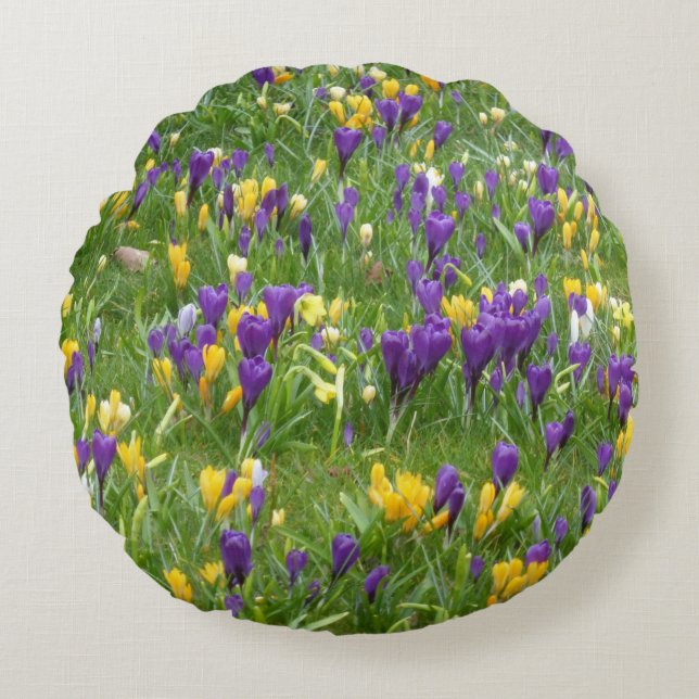 Gult och Lila CrocusRound Pillow Rund Kudde (Framsidan)