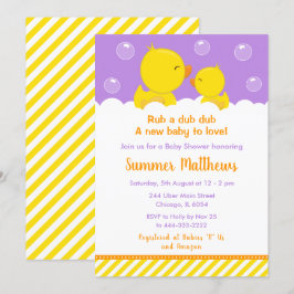 Gult och Lila för Rubber Ducky Baby Shower Inbjudningar