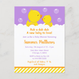 Gult och Lila för Rubber Ducky Baby Shower Vykort