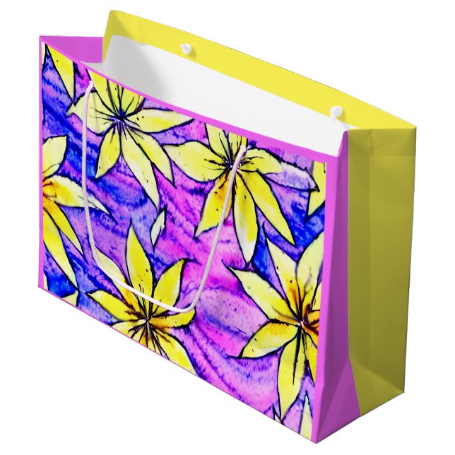 Gult och lila i löv, färgade vattenfärger (Framsidan Vinklad)