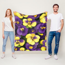 Gult och Lila Pansy Flowers Fleecefilt