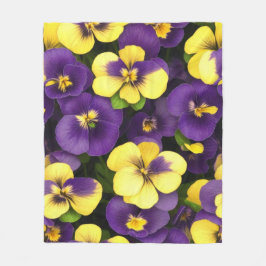 Gult och Lila Pansy Flowers Fleecefilt