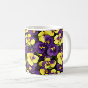 Gult och Lila Pansy Flowers Kaffemugg