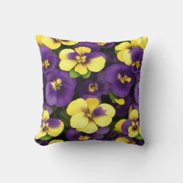Gult och Lila Pansy Flowers Kudde
