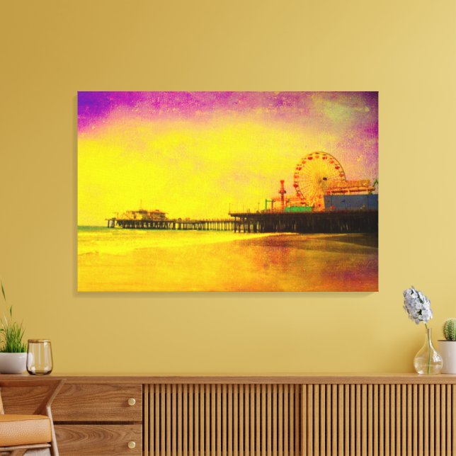 Gult och Lila Santa Monica Pier Canvastryck (Insitu (Vardagsrum))