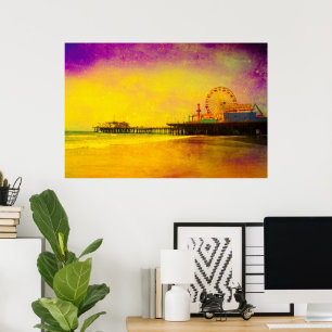 Gult och Lila Santa Monica Pier Poster