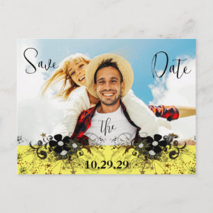 Gult och Lila Spara datumet med ditt foto Meddelande Vykort