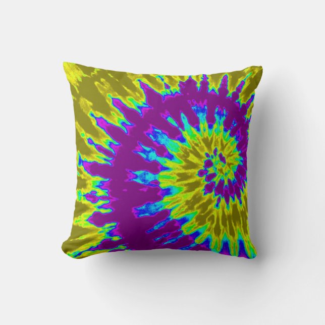 Gult och Lila Spiral Tie Dye Pillow Kudde (Framsida)