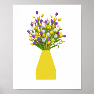 Gult och Lila Tulips i Gult Vas Poster