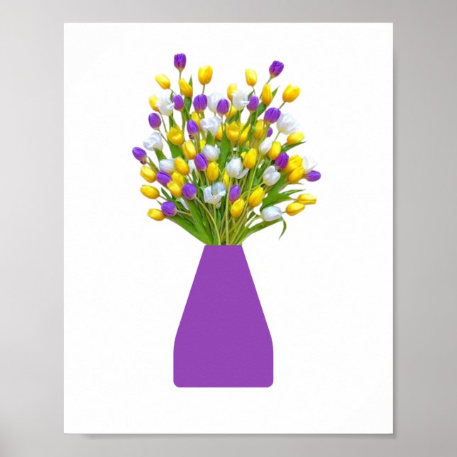 Gult och Lila Tulips i lila vas Poster (Framsidan)