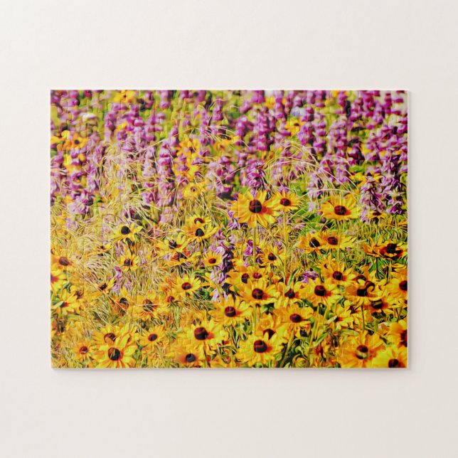 Gult och Lila Wildblommor Puzzle Pussel (Horisontell)