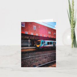 Gult och ljusblå tåg anteckningskort