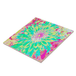 Gult och Magenta Dahlia Flower Kakelplatta