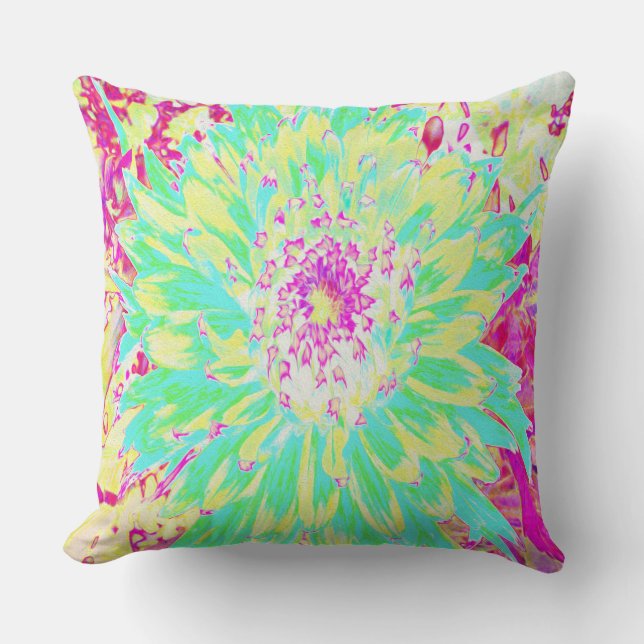 Gult och Magenta Dahlia Flower Kudde (Framsida)