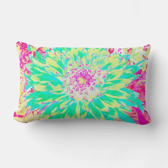 Gult och Magenta Dahlia Flower Lumbarkudde (Framsida)