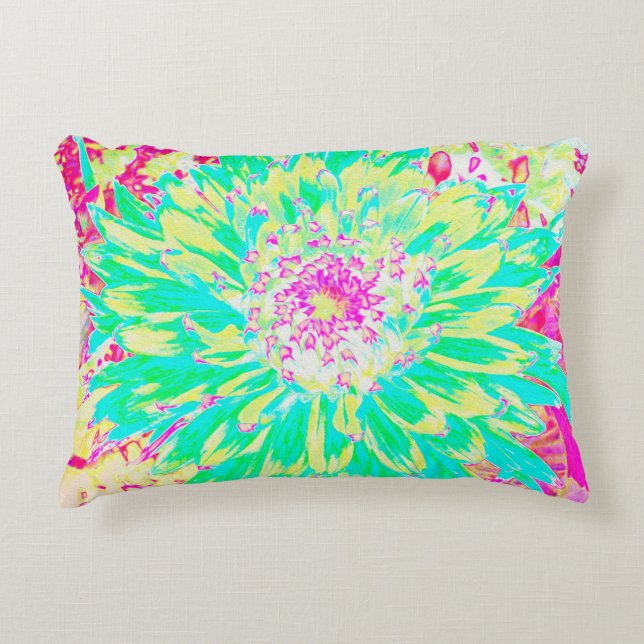 Gult och Magenta Dahlia Flower Prydnadskudde (Framsidan)