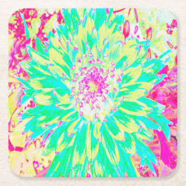 Gult och Magenta Dahlia Flower Underlägg Papper Kvadrat