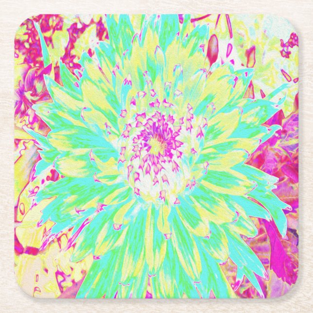 Gult och Magenta Dahlia Flower Underlägg Papper Kvadrat (Framsidan)