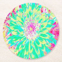 Gult och Magenta Dahlia Flower Underlägg Papper Rund