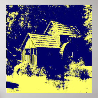 Gult och marin blå mabry Mill Poster