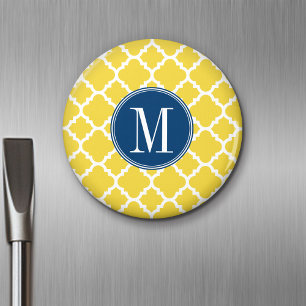 Gult och marin Quatrefoil Mönster Anpassningsbar M Magnet