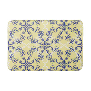 Gult- och marinblått rullverk Mönster Bath Mat Badrumsmatta