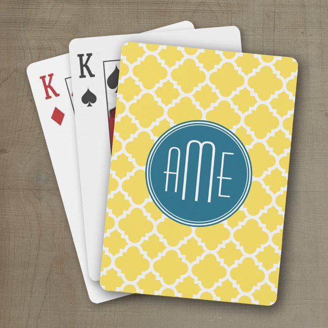 Gult och monogram för anpassningsbar för kortlek (Personalized playing cards with a fun area to add text such as a name or monogram)