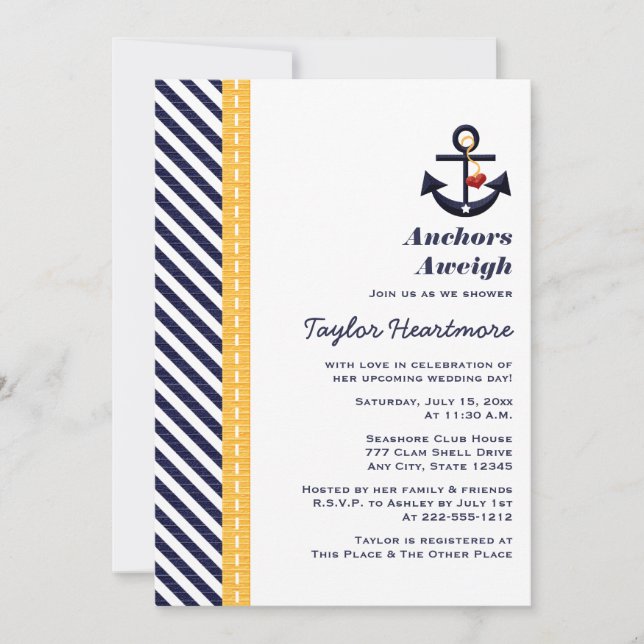 Gult och nautiska inbjudningskort för möhippan för (Framsida)