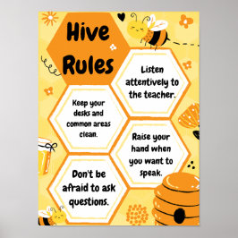 Gult och Orange Bees Classroom Regler Poster