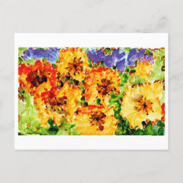 Gult och orange blommor med lila himmel vykort