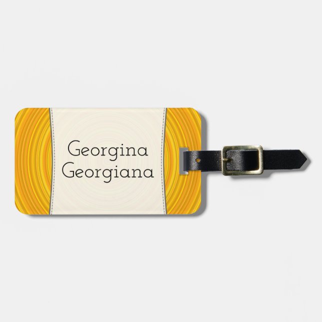 Gult och orange buktad linjer + Personlignamn Bagagebricka (Horisontell Framsida)
