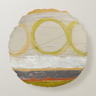 Gult- och Orange-cirklar i flerfärgad bakgrund Rund Kudde