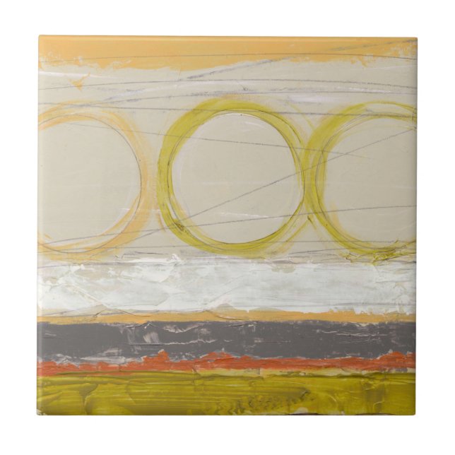 Gult- och Orange-cirklar på flerfärgad bakgrund Kakelplatta (Framsidan)