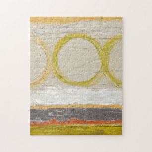 Gult- och Orange-cirklar på flerfärgad bakgrund Pussel