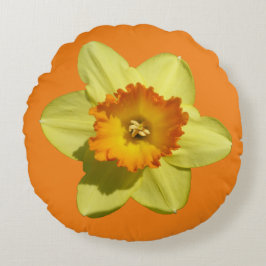Gult och Orange Daffodil Cust. Rund fyllning Rund Kudde