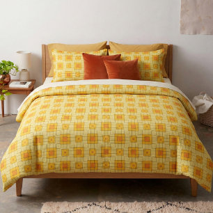 Gult och Orange Fack Op Art Geometric Mönster Tyg