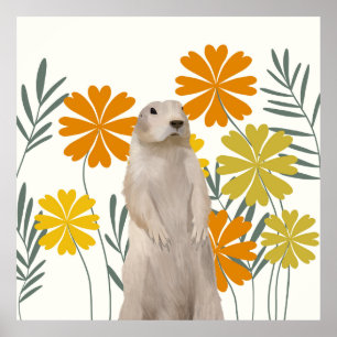 Gult- och Orange för Cute Groundhog Poster