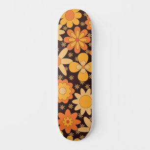 Gult och Orange för Retro Groovy-Blommönster Mini Skateboard Bräda 18,5 Cm