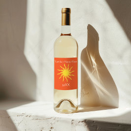 Gult och Orange Funky Flaming Sol Vinflaska Etikett