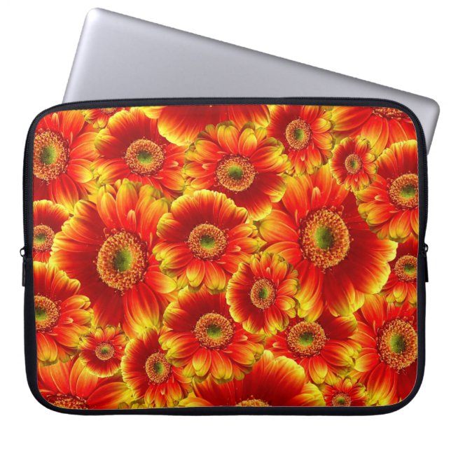 Gult och Orange Gerbera Daisy Laptop Fodral (Framsidan)