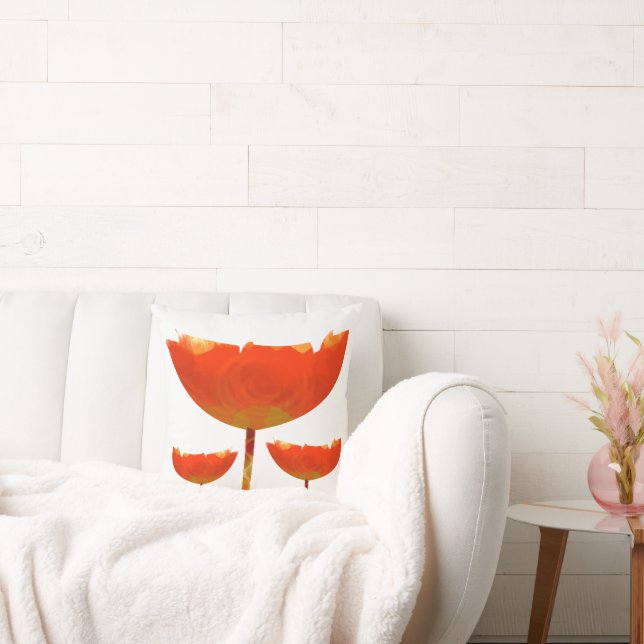 Gult och Orange Modern Blommigt Poppy Pillow Kudde (Soffa)