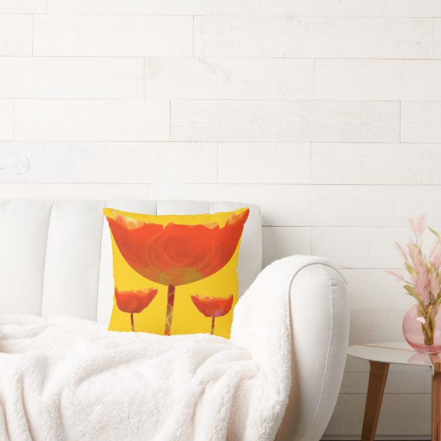 Gult och Orange Modern Blommigt Poppy Pillow Kudde (Soffa)