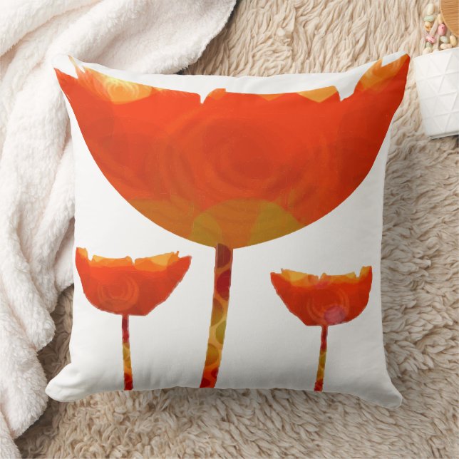 Gult och Orange Modern Blommigt Poppy Pillow Kudde (Filt)