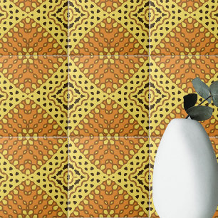 Gult och Orange Ochre Mosaic Geometric Mönster Kakelplatta