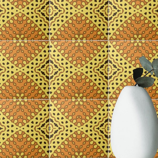 Gult och Orange Ochre Mosaic Geometric Mönster Kakelplatta (Skapare uppladdad)