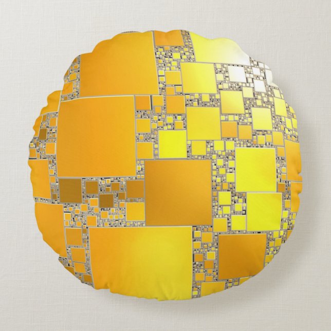 Gult och Orange Rund dyna i kvadrat Kudde (Framsidan)