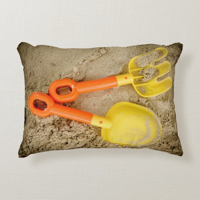 Gult och Orange Sand Leksak Beach Art Prydnadskudde (Framsidan)