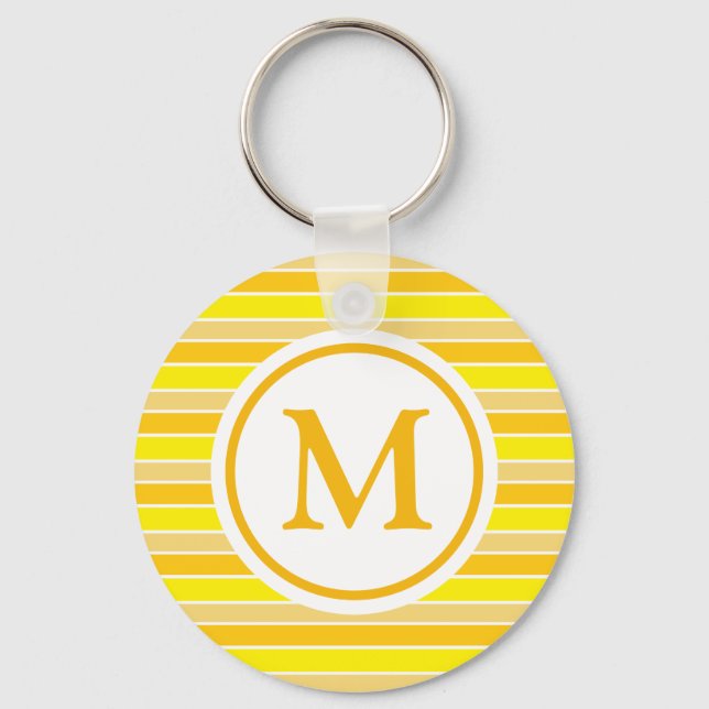 Gult och Orange Vågrät, stripe Monogram Nyckelring (Framsida)