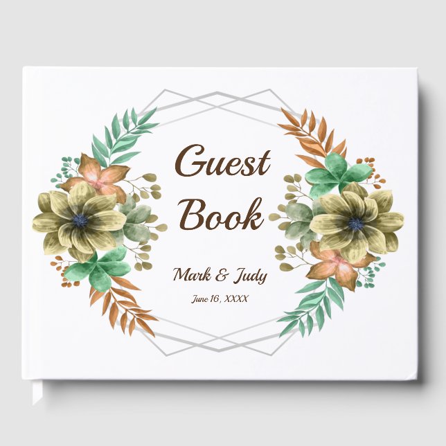 Gult och Orange vattenfärgsfärg Blommigt Bröllop Gästböcker (Framsida)