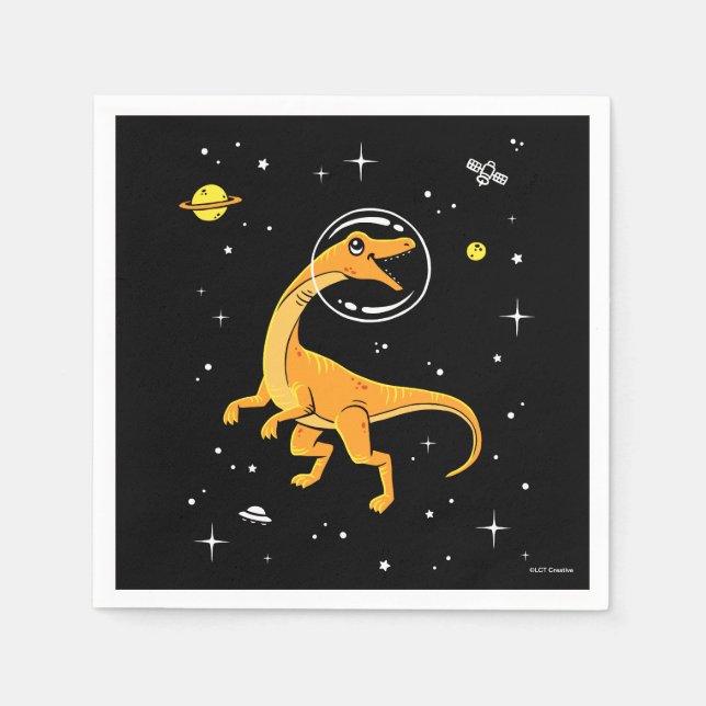 Gult och Orange Velociraptor Dinos in Space Pappersservett (Framsidan)